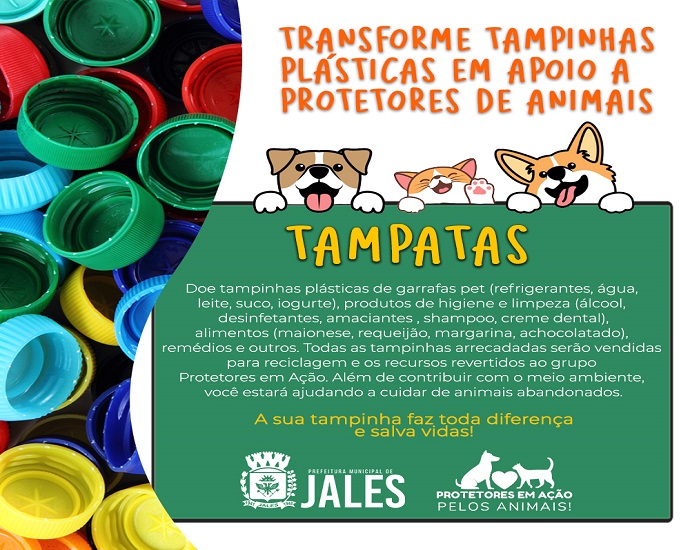 FAZER O BEM: projeto “Tampatas” busca arrecadar tampinhas plásticas para ajudar animais abandonados